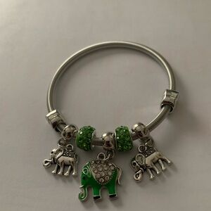 Silver Bracelet with Green Elephant Charms